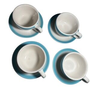 Coffee Cup Saucer Set Blue Buffalo China Vintage Diner Restaurant Ware 8pc USA